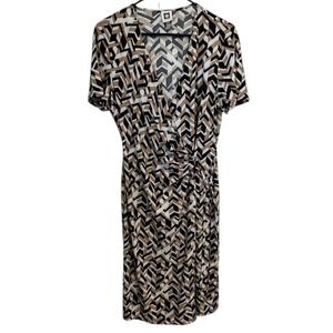 Anne Klein Wrap Dress Geometric Print Short Sleeve Casual Career Size 12‎